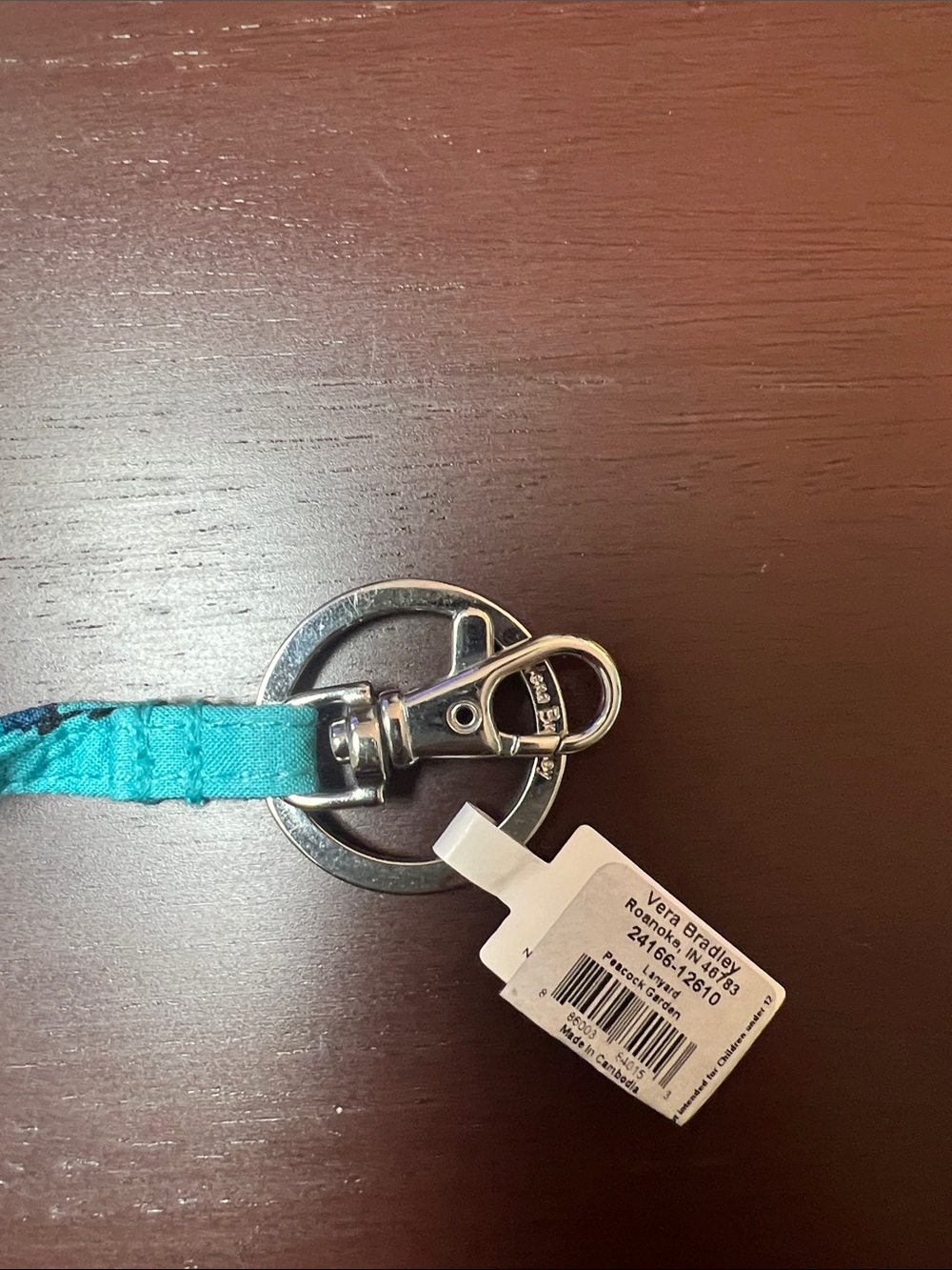 Vera Bradley Turquoise Floral Lanyard with Gold-Tone Key Ring - Picture 3 of 3